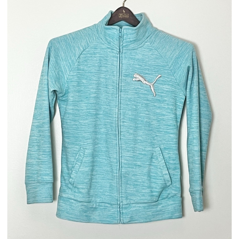 Puma Full Zip Jacket Women's Small Teal Full‎ Zip Athleisure Logo Gym Workout